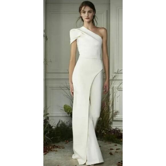 $1295 SAFIYAA Kora Ivory Single Shoulder Asymmetric Top Crepe Sz XS Bridal - Picture 2 of 16